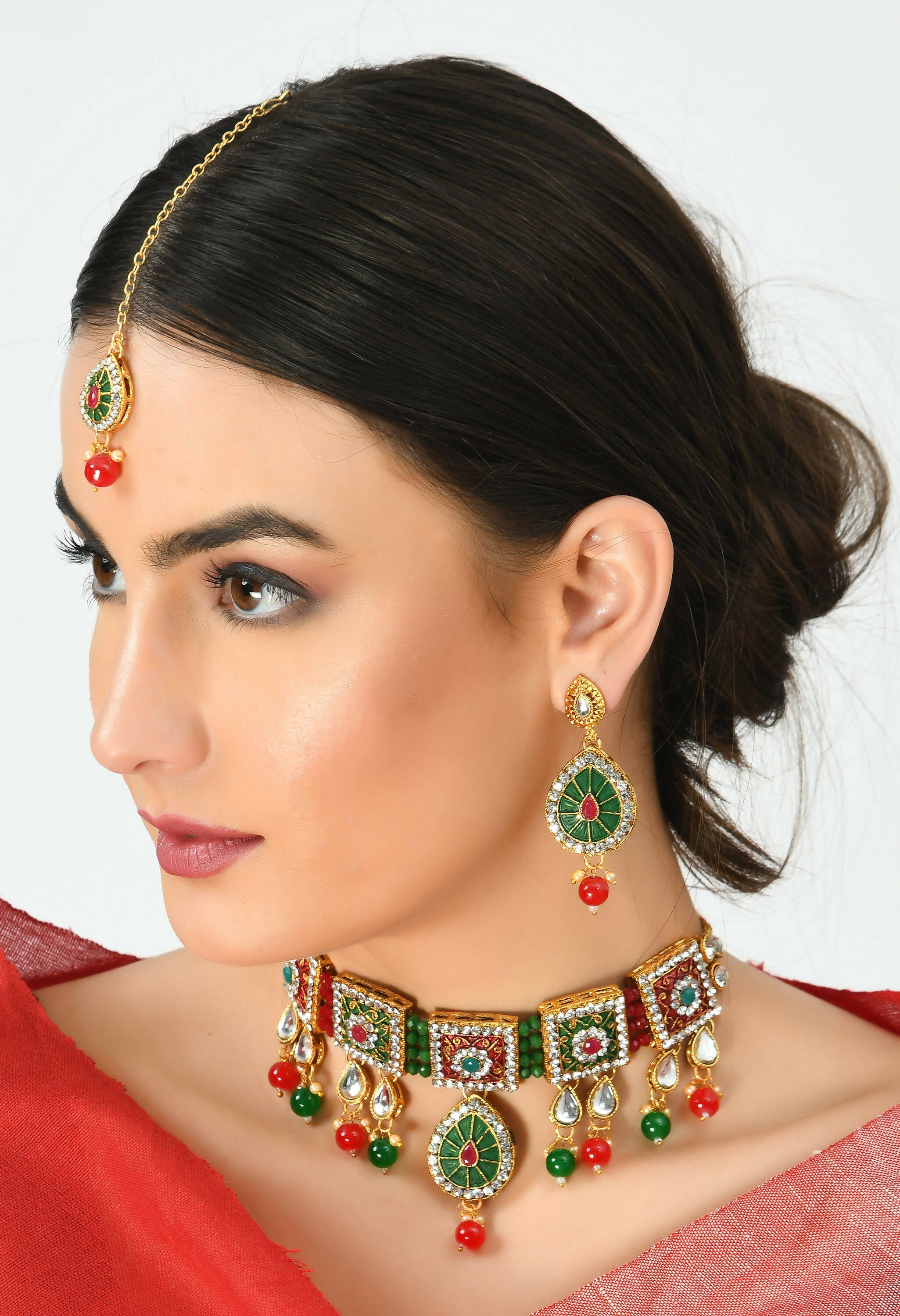 Mominos Fashion Johar Kamal Gold-Plated Brass Finish Meena & Pearls Work Choker For Women - Distacart