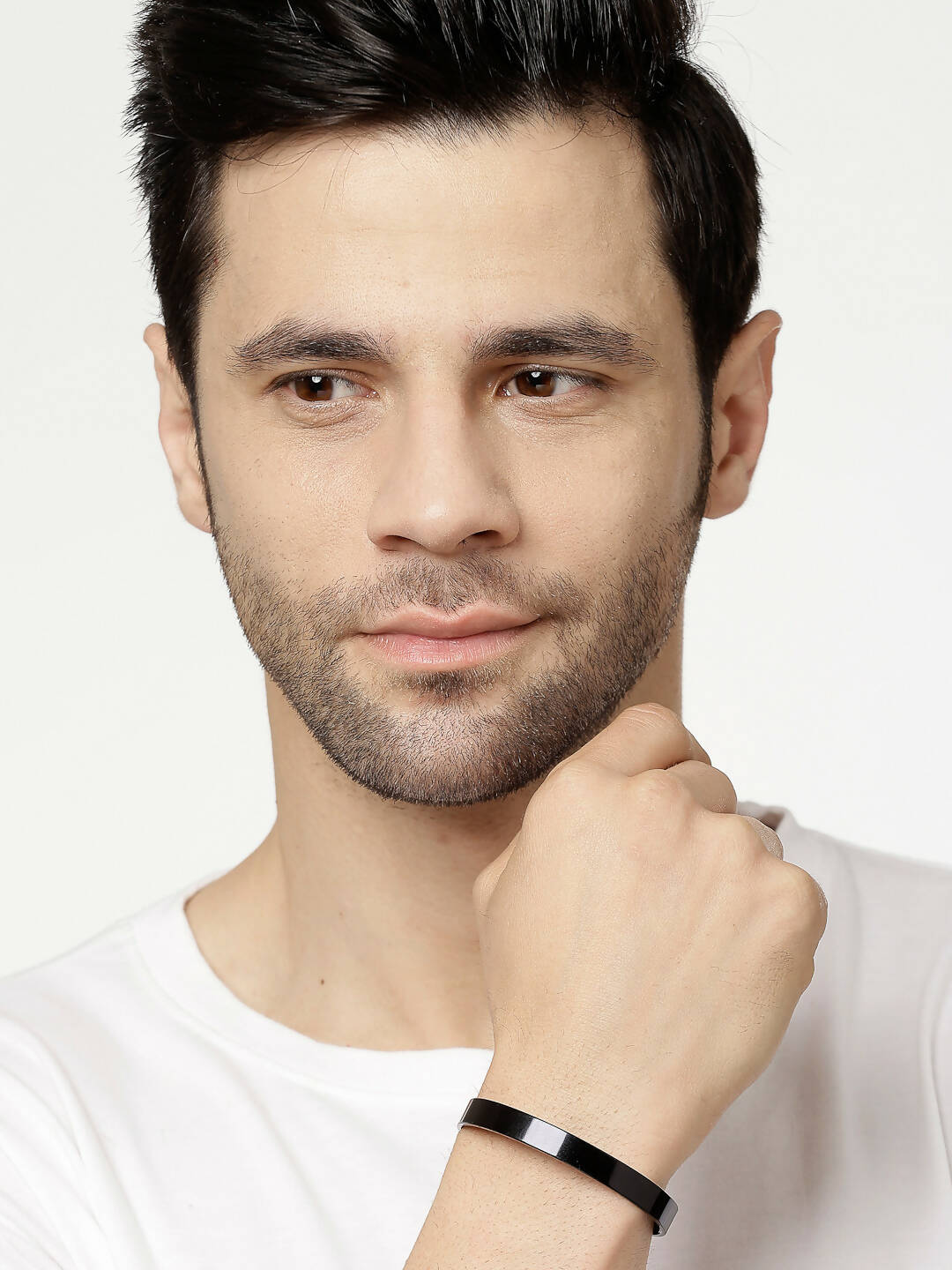 NVR Men Black Rhodium-Plated Stainless Steel Cuff Bracelet - Distacart