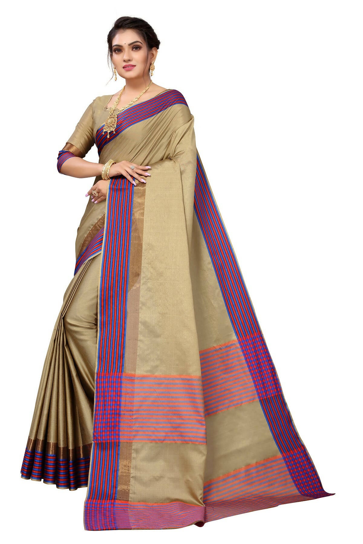 Vamika Ethnic Fire Brown Cotton Silk Saree - Distacart