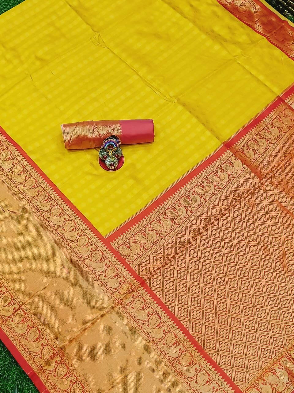 DEIANA'S Beautiful Golden Jari with New Design Soft Lichi Silk Saree - Yellow - Distacart