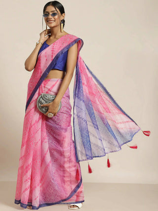 Purple Organza Printed Saree With Blouse Piece - Nivaa - Distacart