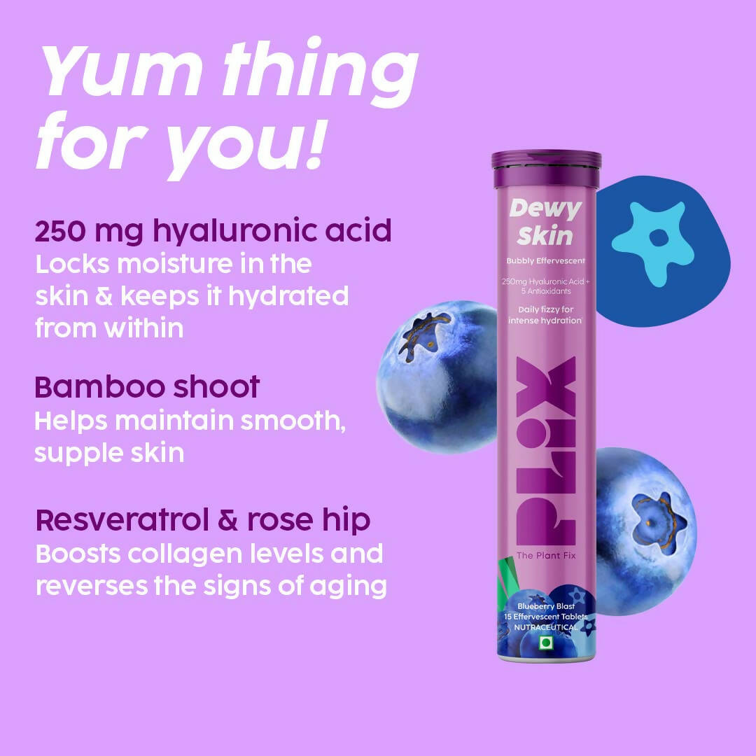 PLIX The Plant Fix Dewy Skin Hyaluronic Acid Effervescent Tablets For Radiant Skin - Blueberry - Distacart