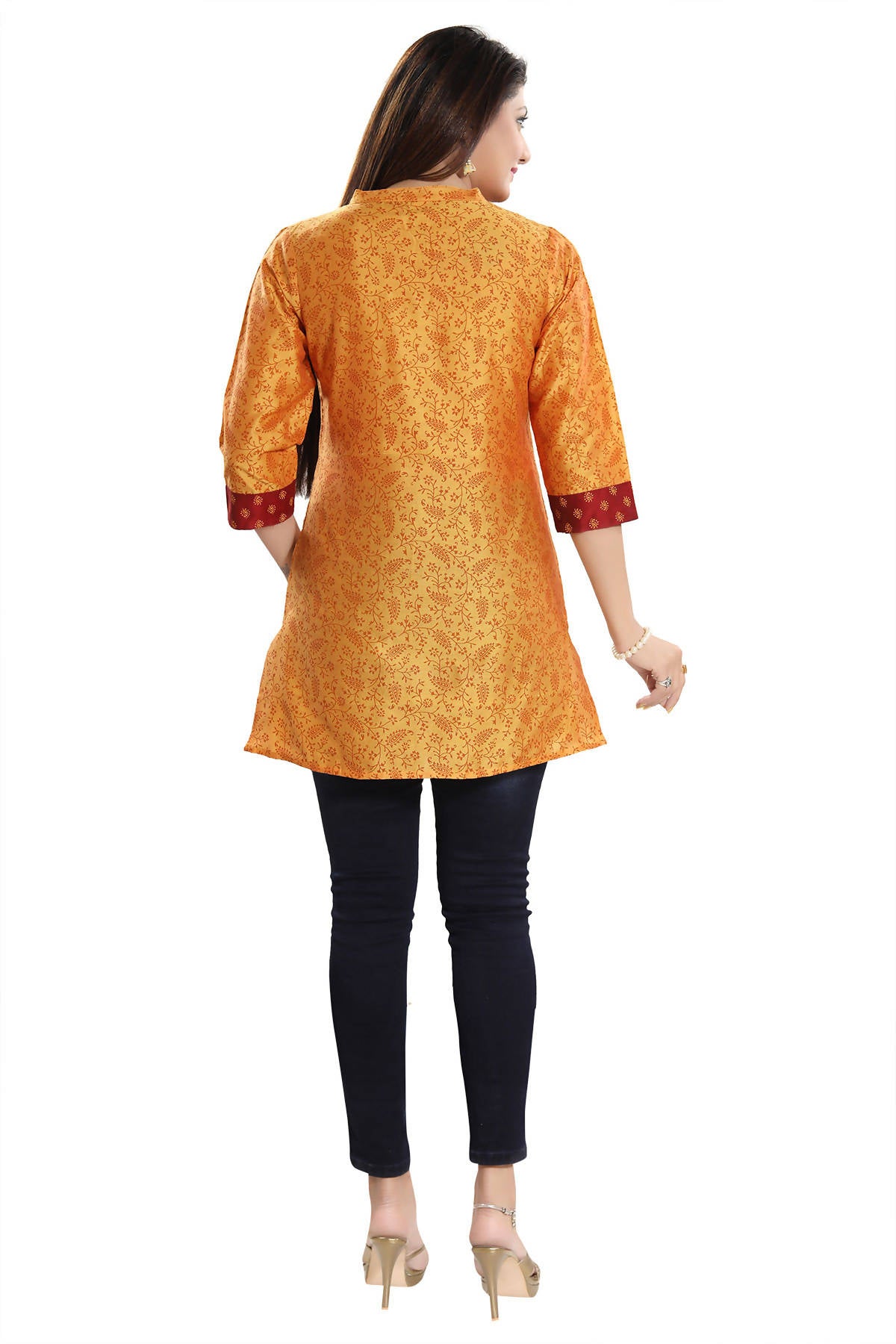 Snehal Creations Luxurious Fine Fire Gold Cotton Silk Short Tunic - Distacart