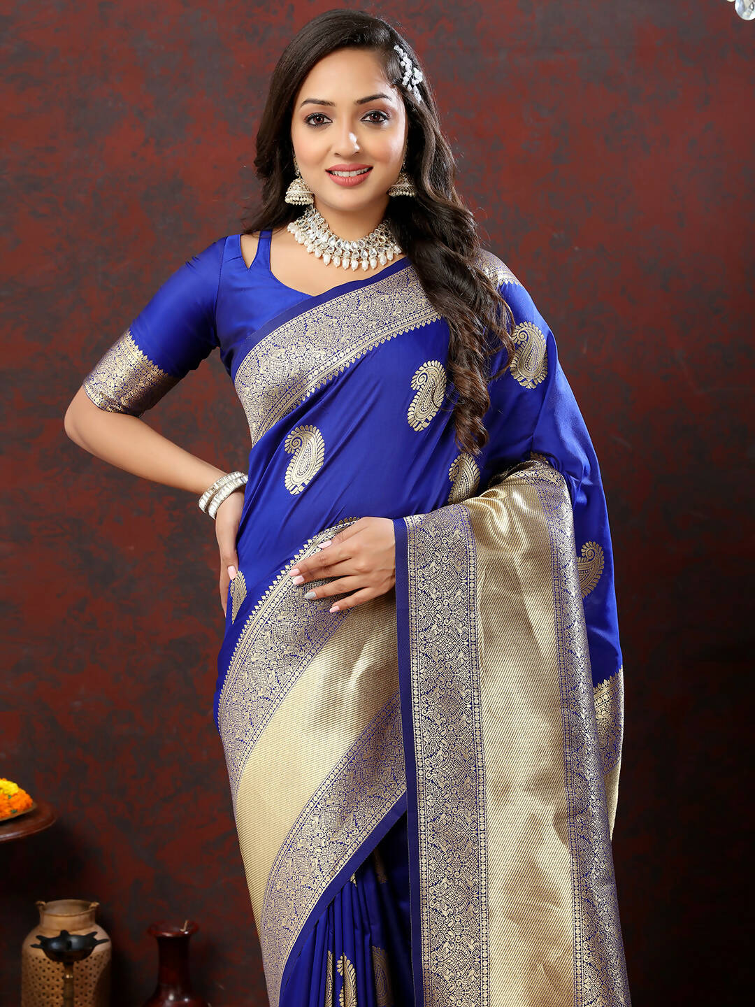 Lorenvalley Fashion Blue Soft Silk Woven Design Gold Zari Weaving Saree - Distacart