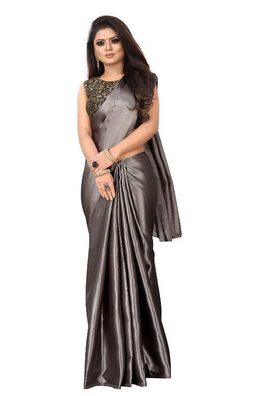 Vamika Grey Satin Designer Saree (PAVITRA GREY)