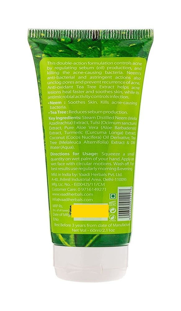 Vaadi Herbals Anti Acne Neem Face Wash with Tea Tree Extract 60 ml