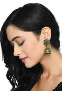 Thumbnail for Mominos Fashion Johar Kamal Beautiful Kundan Work Jhumka With Green Beads - Distacart