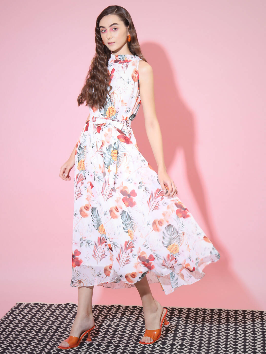 Myshka Women's White Floral Printed Empire Dress - Distacart