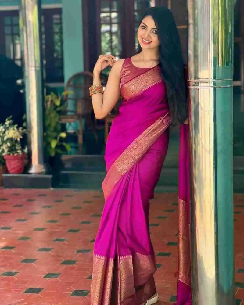 DEIANA'S Beautiful Golden Jari with New Design Soft Lichi Silk Saree - Pink - Distacart