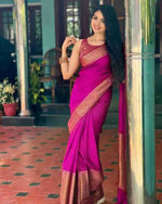Thumbnail for DEIANA'S Beautiful Golden Jari with New Design Soft Lichi Silk Saree - Pink - Distacart