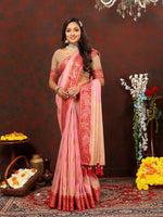 Thumbnail for Lorenvalley Fashion Pink Cotton Woven Design with Zari Weaving Design Saree - Distacart