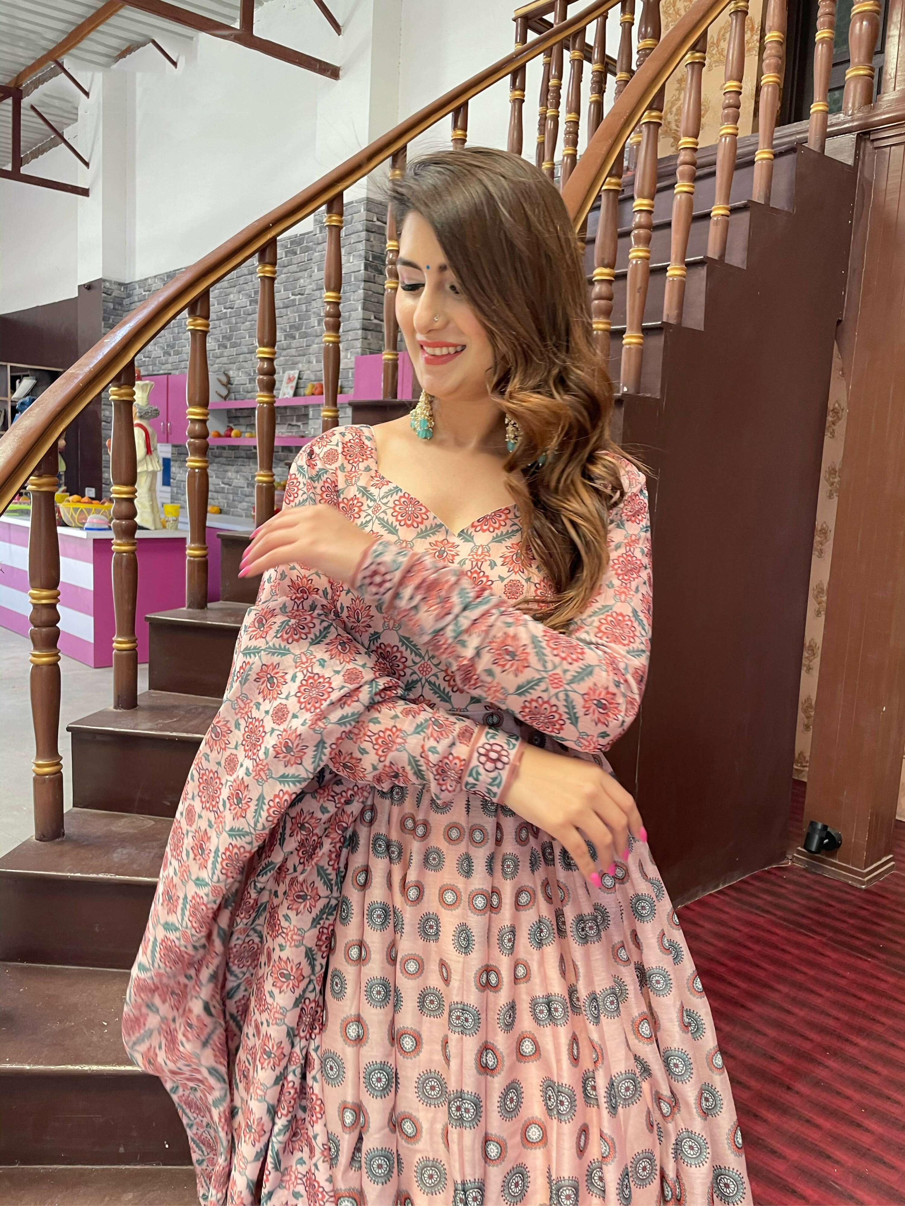 Partywear Designer Peach Chanderi Suit - Anbazaar - Distacart