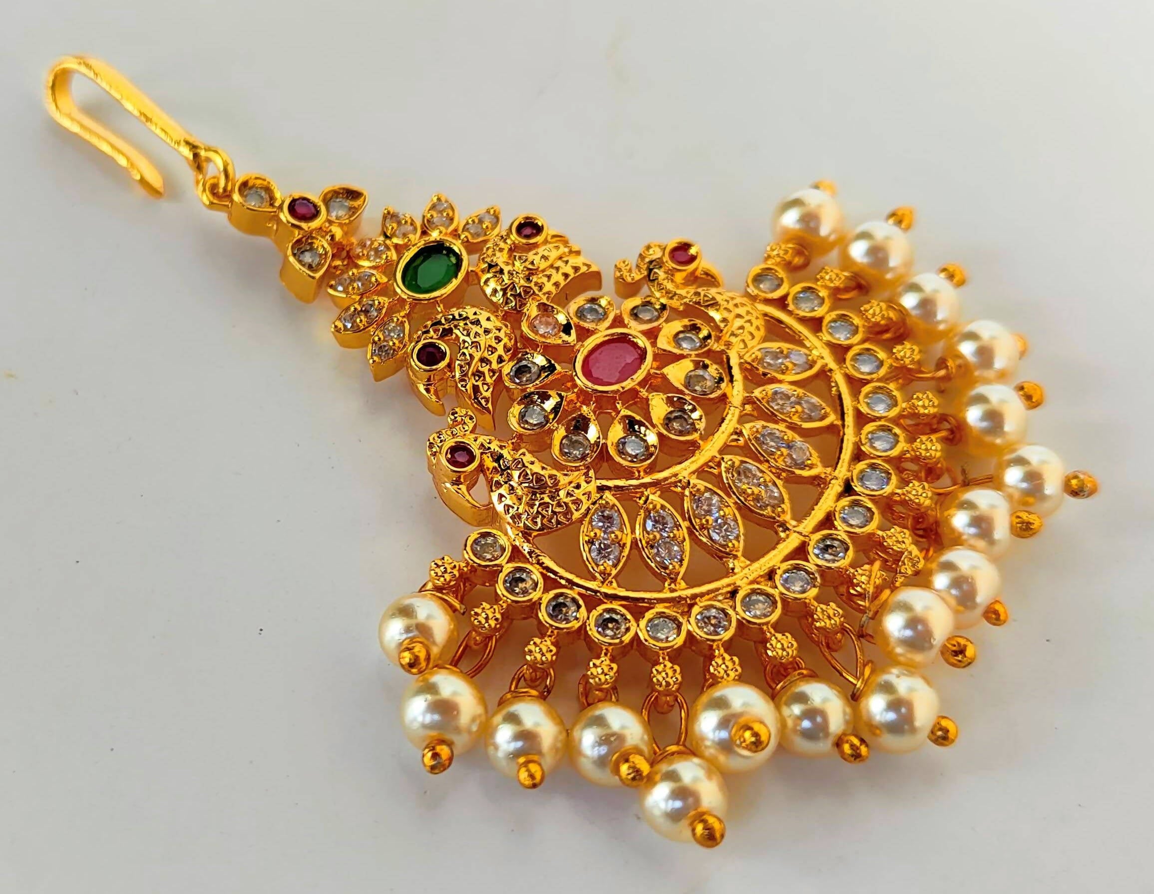 Multicolor AD Peacock Bridal Maang Tikka - Distacart