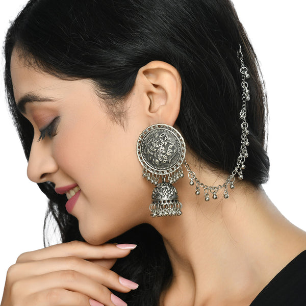 Mominos Fashion Johar Kamal Trendy Oxidized Silver Plated Bahubali Jhumkas - Distacart