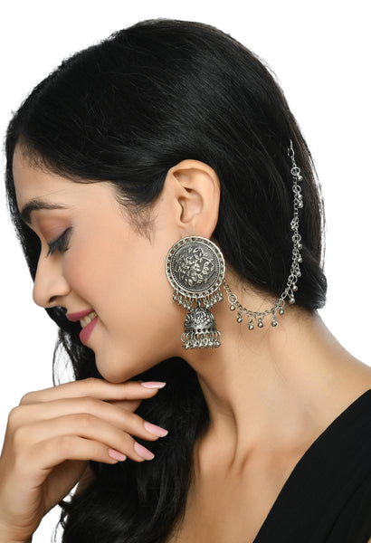 Mominos Fashion Johar Kamal Trendy Oxidized Silver Plated Bahubali Jhumkas - Distacart