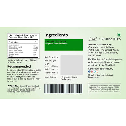 Teacurry Earl Grey Green Tea Bags - Distacart