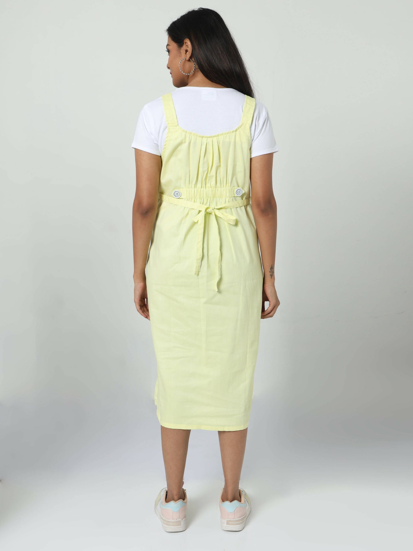 Manet Half Sleeves Solid Maternity Dress With Concealed Zipper Nursing Access - Yellow - Distacart