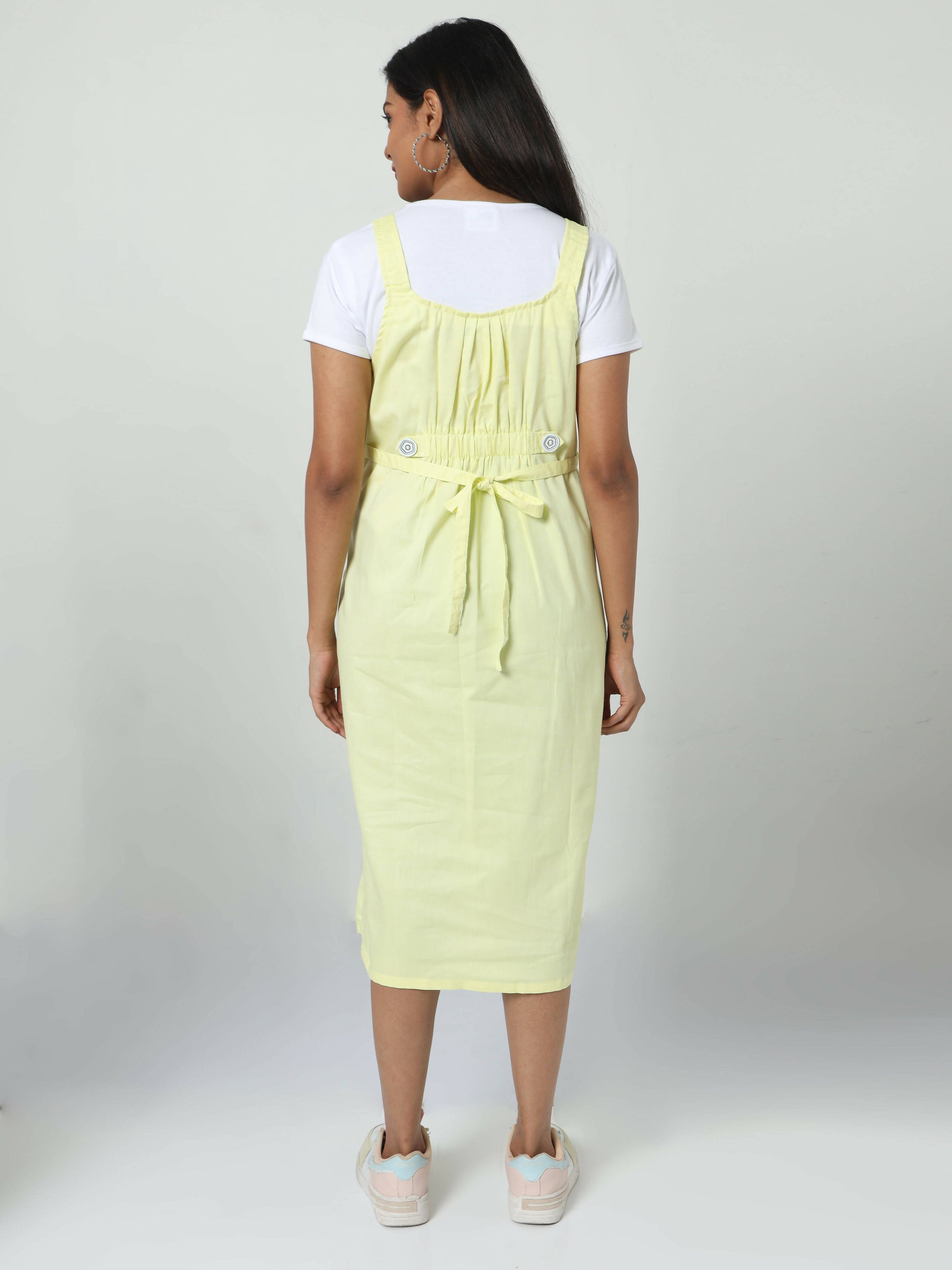Manet Half Sleeves Solid Maternity Dress With Concealed Zipper Nursing Access - Yellow - Distacart