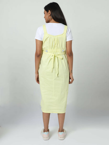 Manet Half Sleeves Solid Maternity Dress With Concealed Zipper Nursing Access - Yellow - Distacart