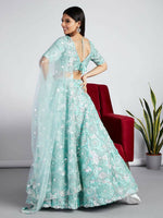 Thumbnail for House of Panchhi Turquoise Blue Organza Sequins, Zarkan And Thread Embroidery Lehenga Choli & Dupatta - Distacart