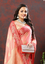 Thumbnail for Lorenvalley Fashion Peach Cotton Woven Design with Zari Weaving Design Saree - Distacart