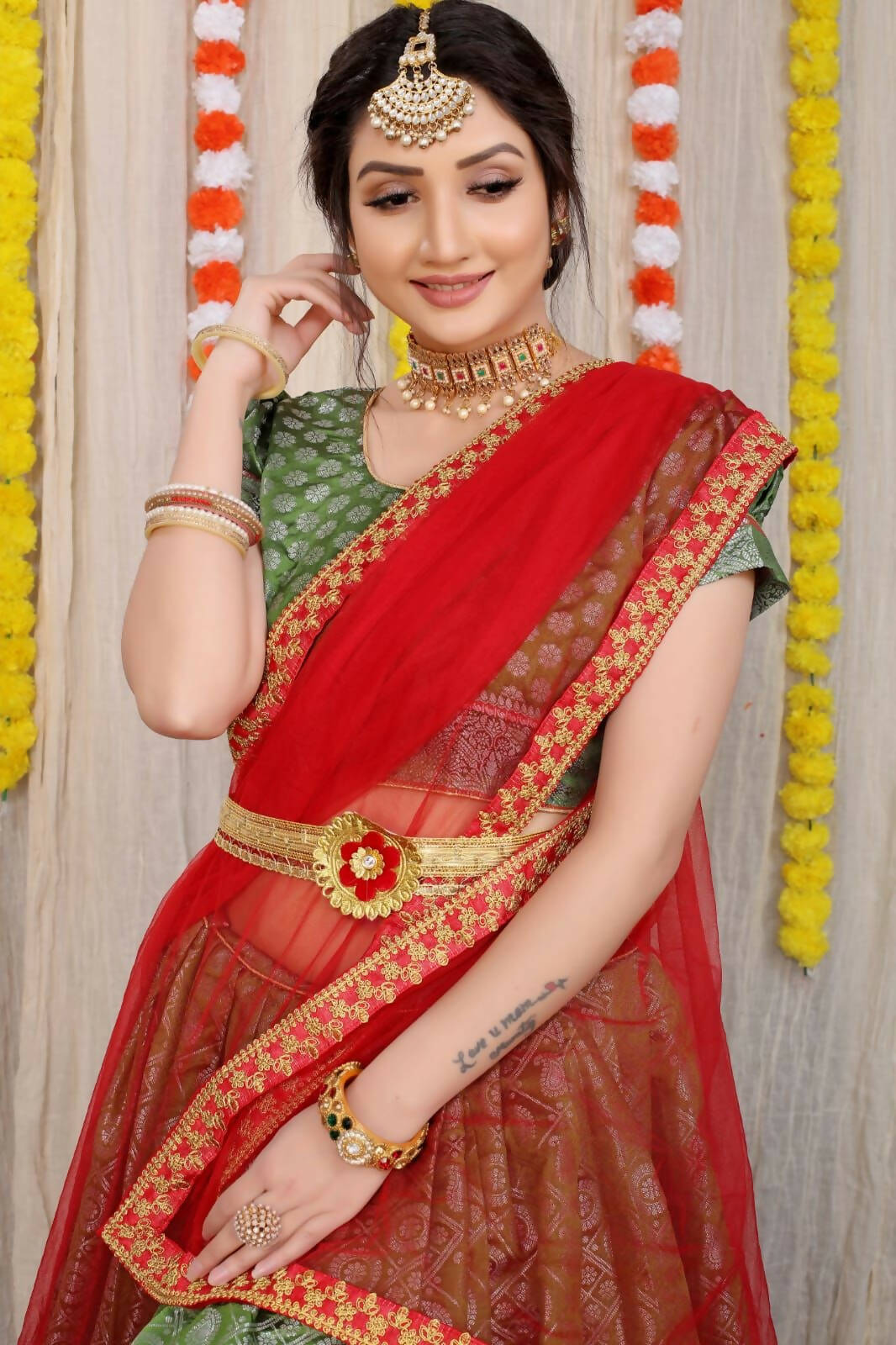 DEIANA'S Beautiful Pure Jari Silk Weaving Lehengha Choli - Mehndi - Distacart