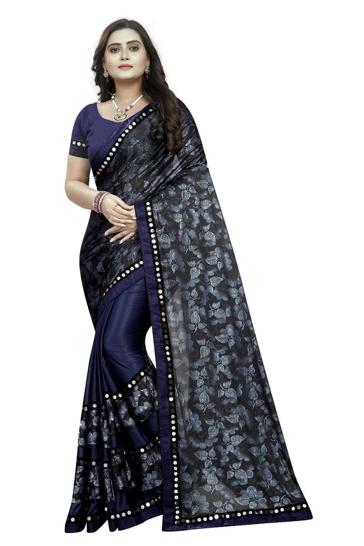Vamika Navy Lycra Blend Printed Saree