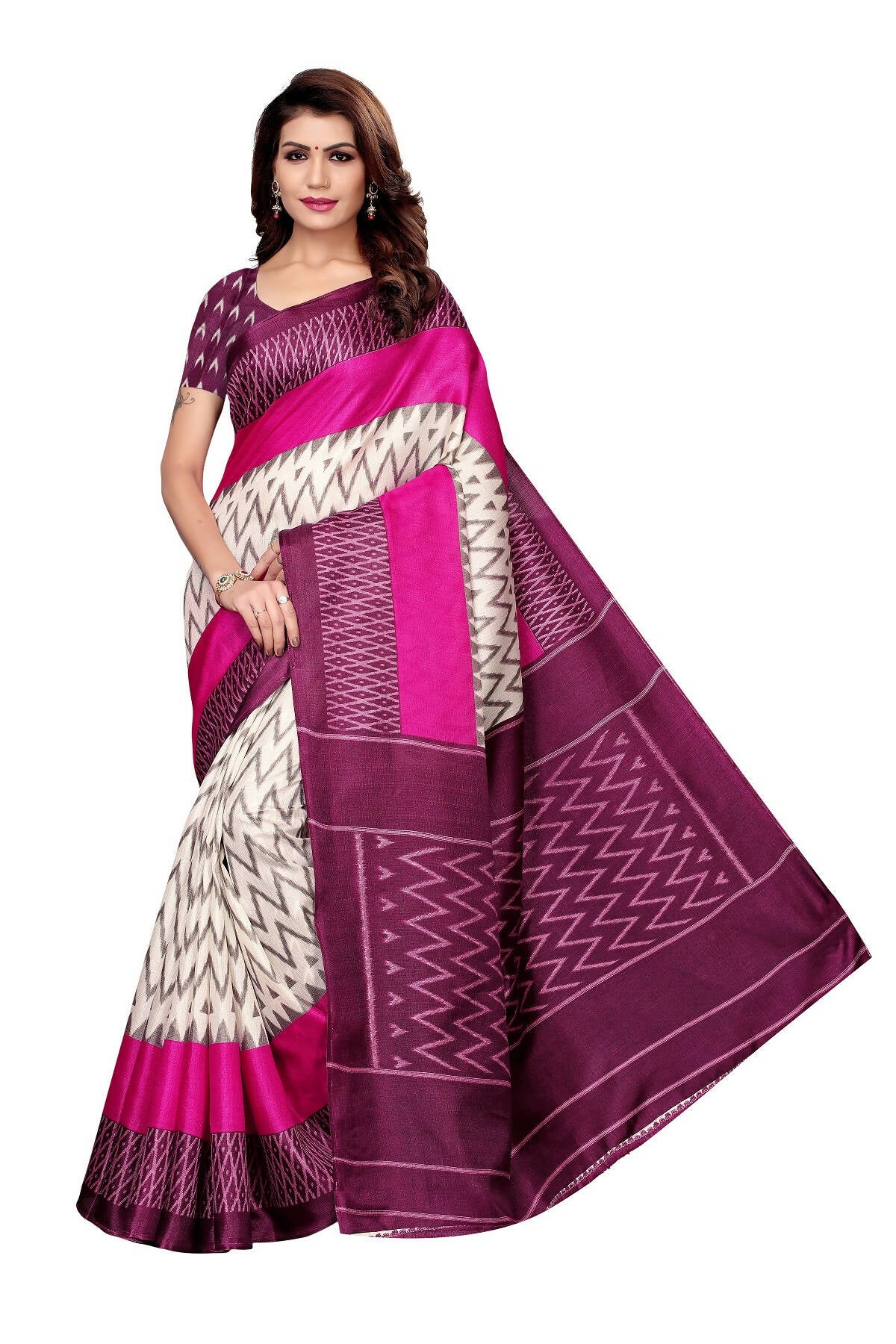 Vamika Wine Red & White Kalamkari With Jhalar Khadi Silk Saree - Distacart