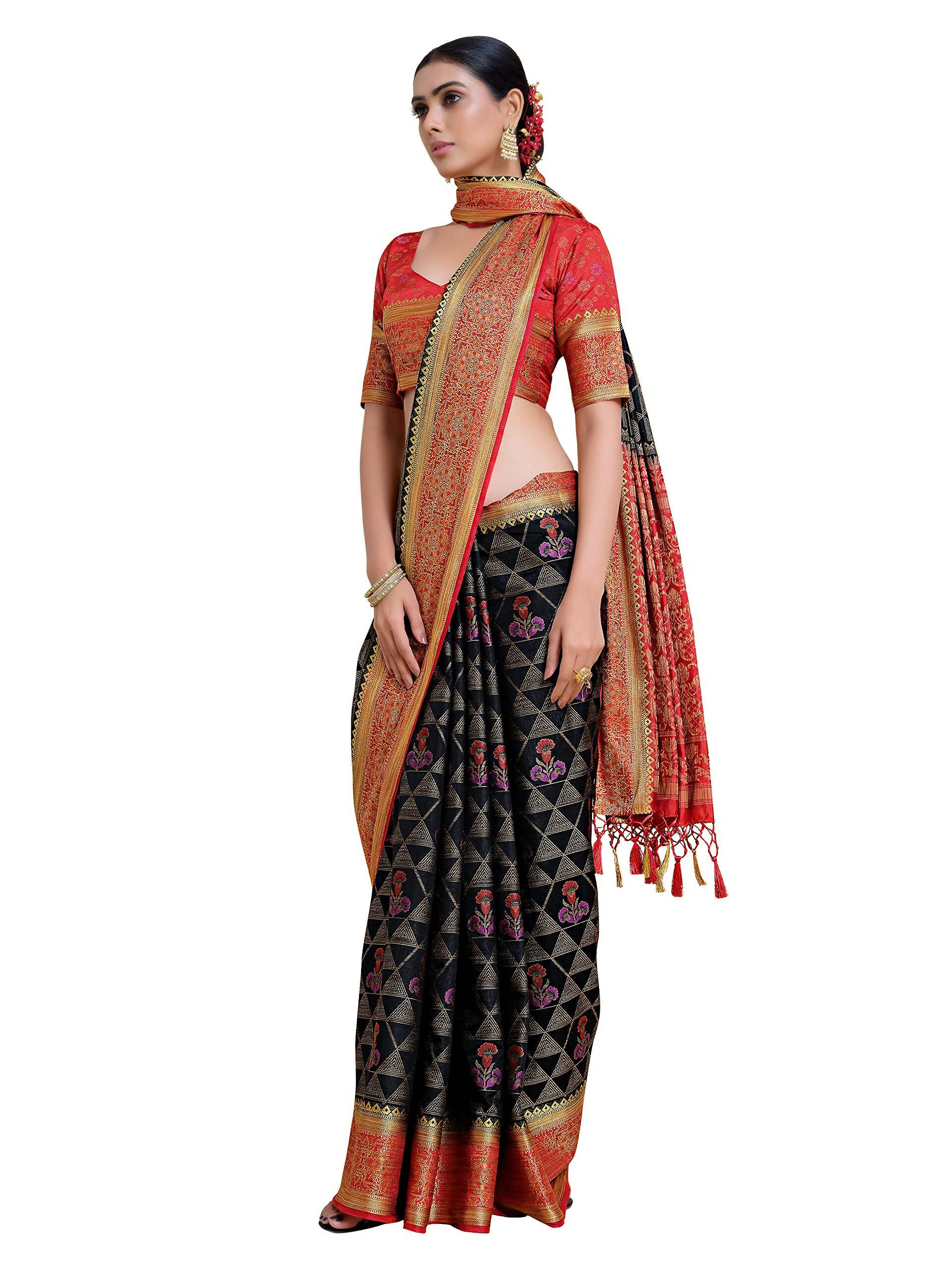 Mimosa Women's Kanjivaram Art Silk Black Saree - Distacart