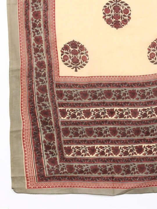 Ahika Women Red & Beige Printed Pure Cotton Kurta with Trousers & Dupatta - Distacart