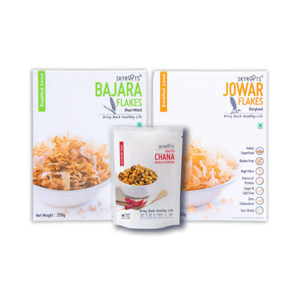 Skyroots Bajara Flakes + Jowar Flakes + Roasted Masala Chana Combo Pack