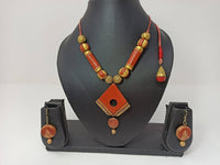 Thumbnail for Terracotta Diamond Pendant Mini Necklace Set With Hangings
