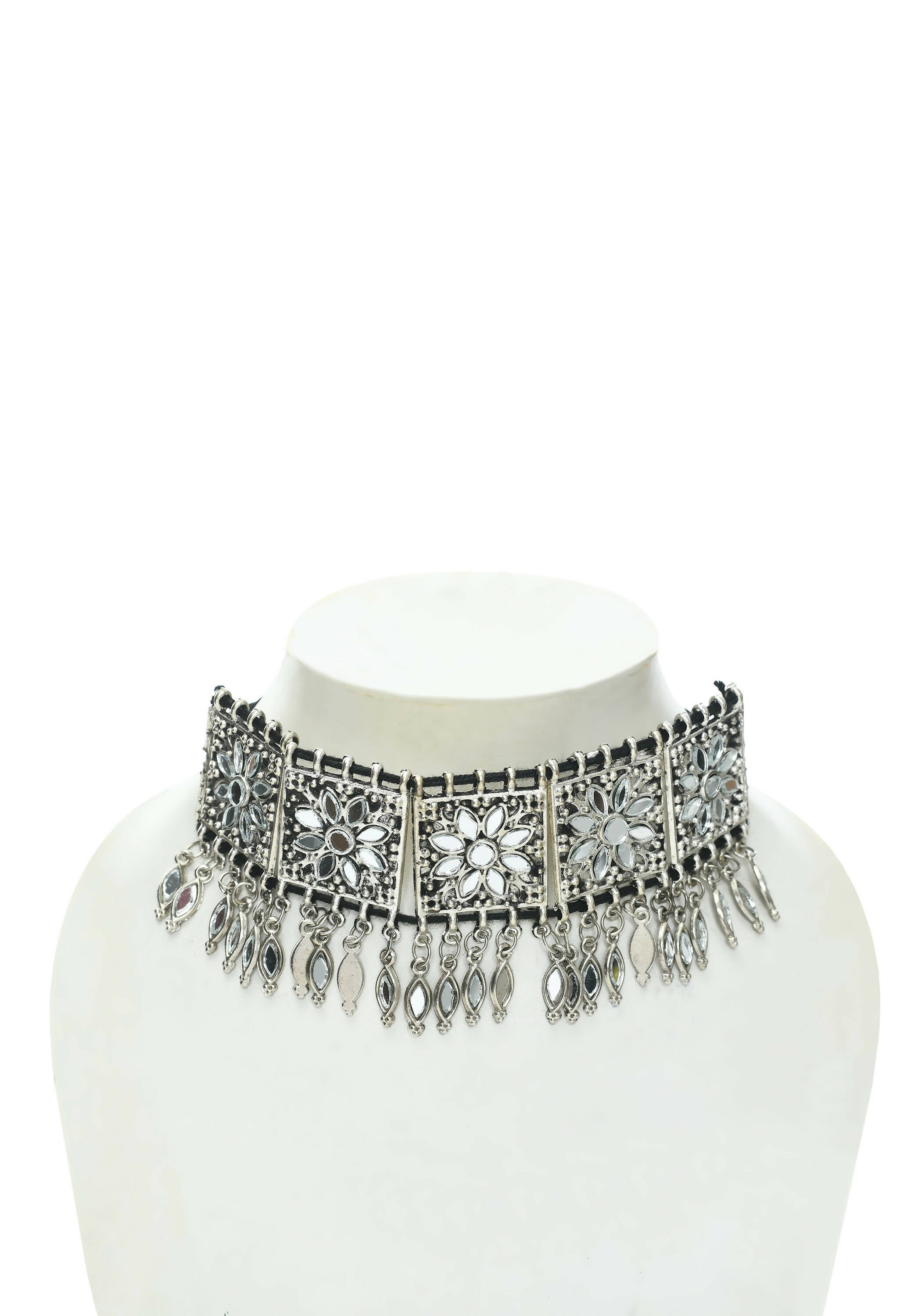 Mominos Fashion Johar Kamal Women Silver-Plated Brass Finish Mirror Work Choker - Distacart