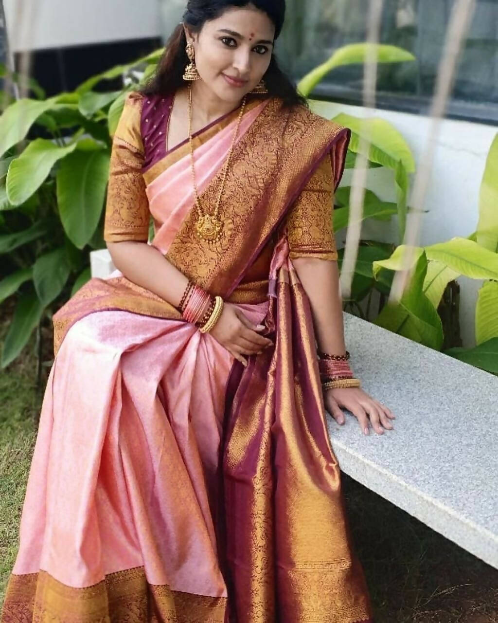 DEIANA'S Beautiful Golden Jari with New Design Soft Lichi Silk Saree - Peach - Distacart