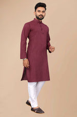 Thumbnail for Men's Burgundy Striped Cotton Kurta - Mahotsav - Distacart