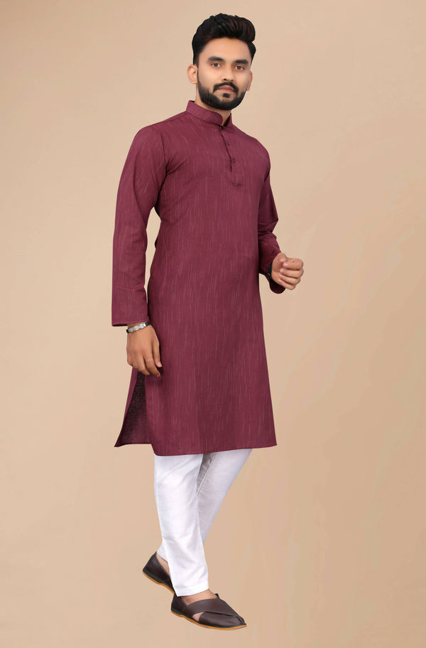 Men's Burgundy Striped Cotton Kurta - Mahotsav - Distacart