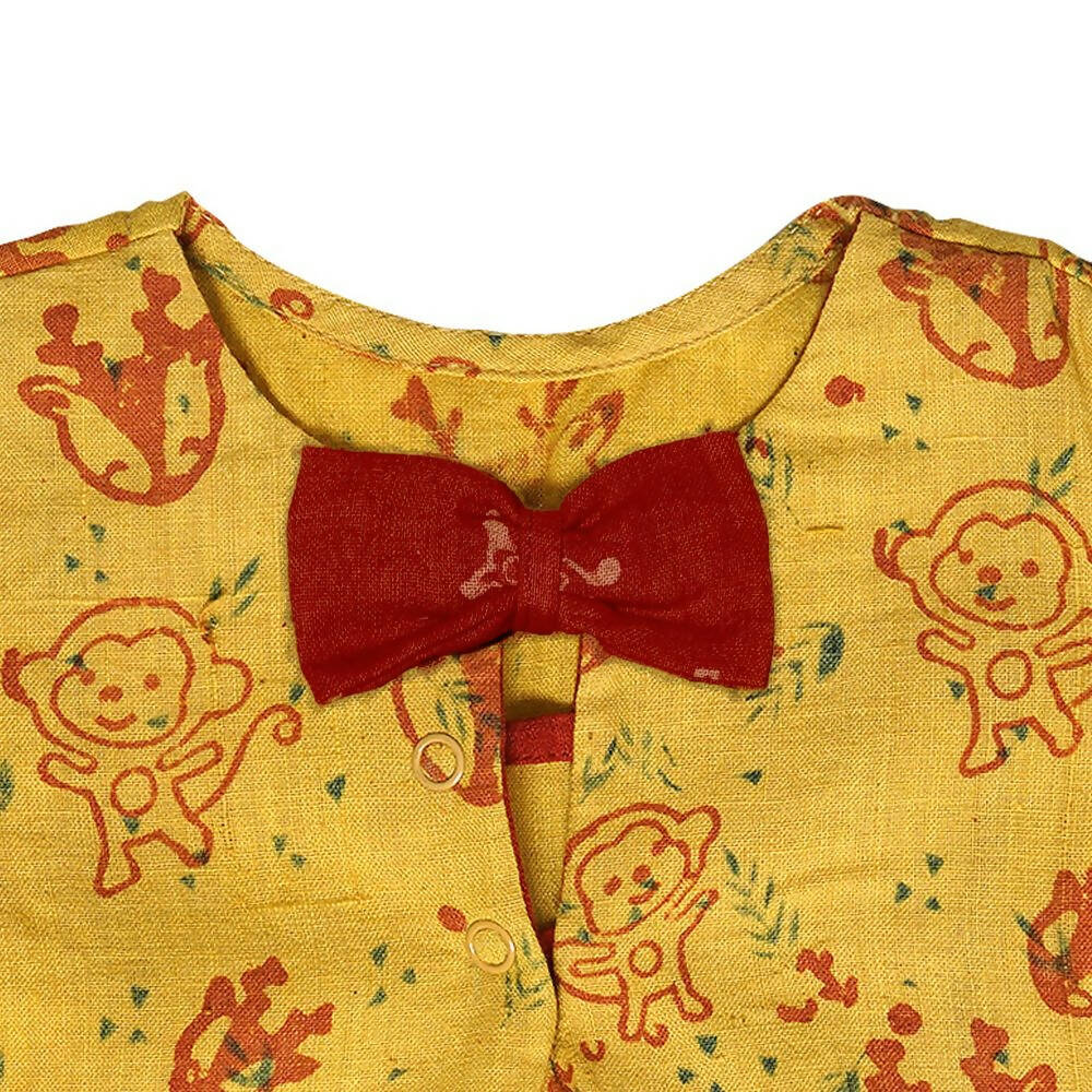 Mhyssa Puffed Sleeves A line Yellow and Red Printed Frock - Distacart