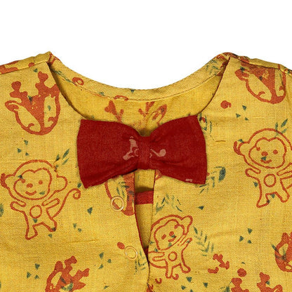 Mhyssa Puffed Sleeves A line Yellow and Red Printed Frock - Distacart