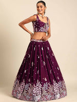 Thumbnail for House of Panchhi Burgundy Georgette Sequins and thread embroidery Lehenga choli & Dupatta - Distacart