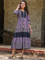 Thumbnail for Juniper Women's Lavender Printed Tiered Dress - Distacart