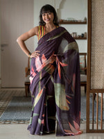 Thumbnail for Suta Purple Floral Pure Cotton Saree - Distacart