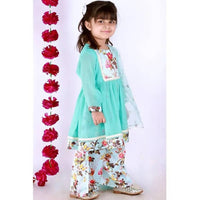 Thumbnail for Little Bansi Blue Color Floral print Kurta Frock with Floral Plazzo and Dupatta