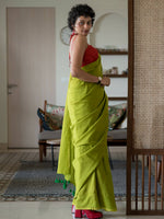 Thumbnail for Suta Lime Green Solid Cotton Blend Saree - Distacart