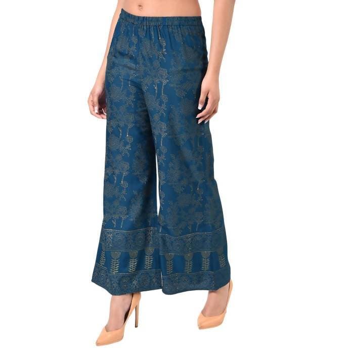 Aniyah Rayon Block Print Flared Palazzo Blue Color (AN-168K)