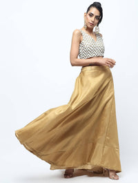 Thumbnail for Cheera Golden Color Silk Blend Long Skirt