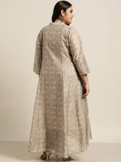 Juniper Women`S Beige Rayon Festive Wear Printed Anarkali Kurta - Distacart