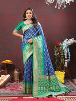 Thumbnail for Lorenvalley Fashion Blue & Green Patola Silk Woven Design Meenakari Weaving Saree - Distacart