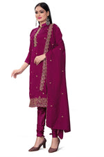 Thumbnail for Purple Silk Embroidered with Sequins work Unstitched Dress Material - Tanvi - Distacart