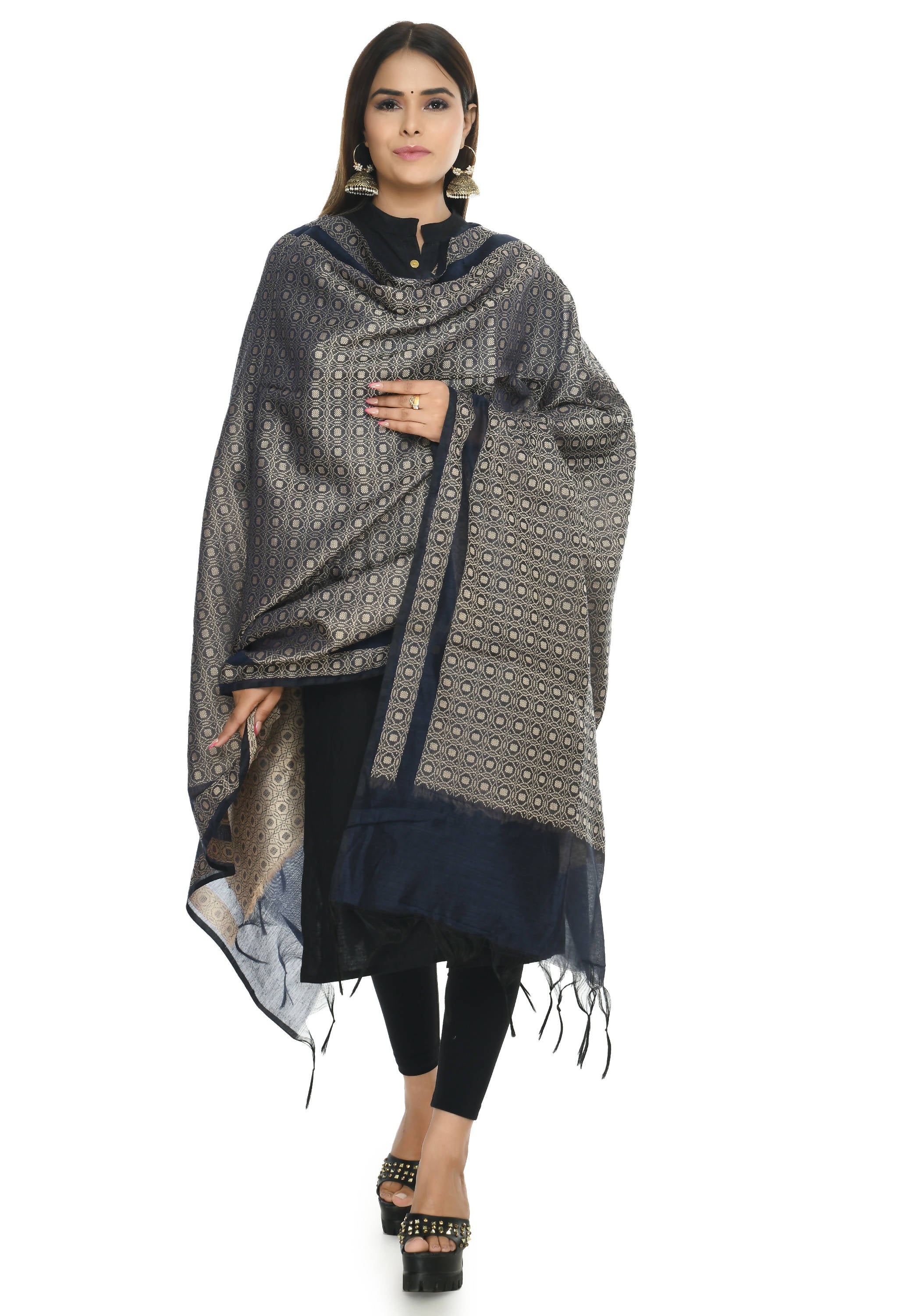 Mominos Fashion Moeza Handloom Cotton Navy Blue Dupatta For Women - Distacart