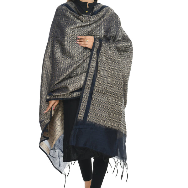 Mominos Fashion Moeza Handloom Cotton Navy Blue Dupatta For Women - Distacart